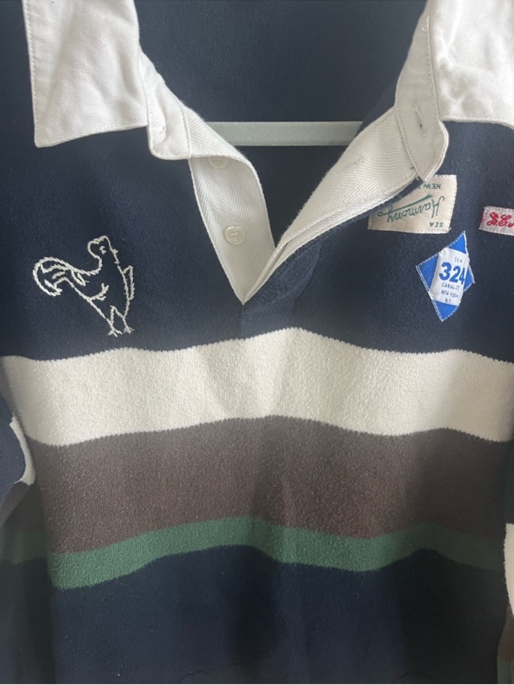 Sea New York Navy, White, Brown & Green Striped Rugby Sweatshirt - Picture 6 of 16